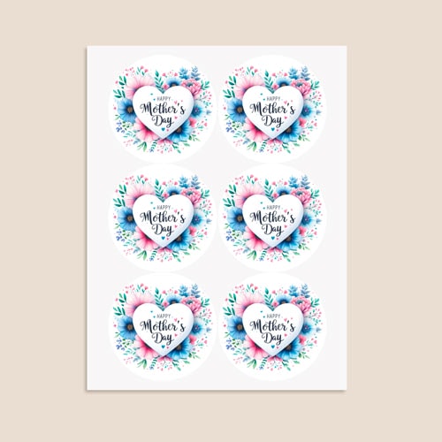 Mother's Day Blue Flowers Round Stickers 88mm - Sheet of 6 Product Gallery Image