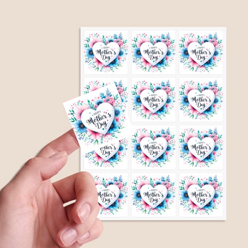 Mother's Day Blue Flowers Square Stickers 65mm - Sheet of 12 Product Gallery Image