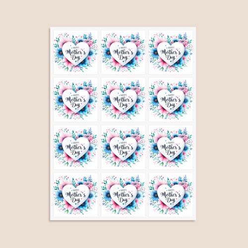 Mother's Day Blue Flowers Square Stickers 65mm - Sheet of 12 Product Gallery Image