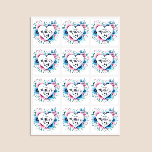 Mother's Day Blue Flowers Square Stickers 65mm - Sheet of 12 Product Gallery Image