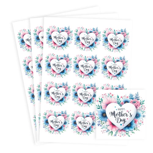 Mother's Day Blue Flowers Square Stickers 65mm - Sheet of 12 Product Gallery Image