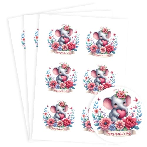 Mother's Day Elephant Round Stickers 88mm - Sheet of 6 Product Gallery Image