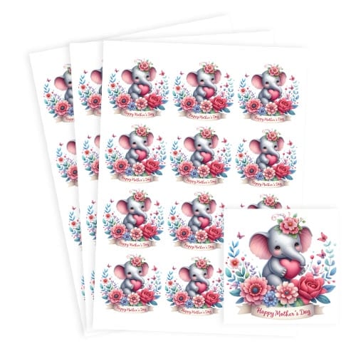 Mother's Day Elephant Square Stickers 65mm - Sheet of 12 Product Gallery Image