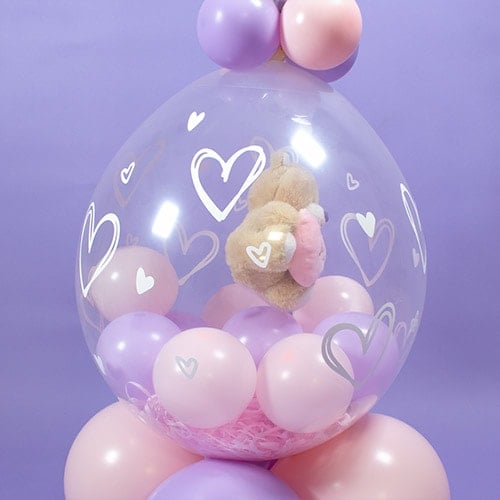 Mother's Day Love You Mum Hand Drawn Hearts Stuffed Balloon Display Keepsake Gift with Mum Teddy Bear - Inflated Balloon In A Box Product Gallery Image