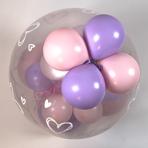 Mother's Day Love You Mum Hand Drawn Hearts Stuffed Balloon Display Keepsake Gift with Mum Teddy Bear - Inflated Balloon In A Box Product Gallery Image