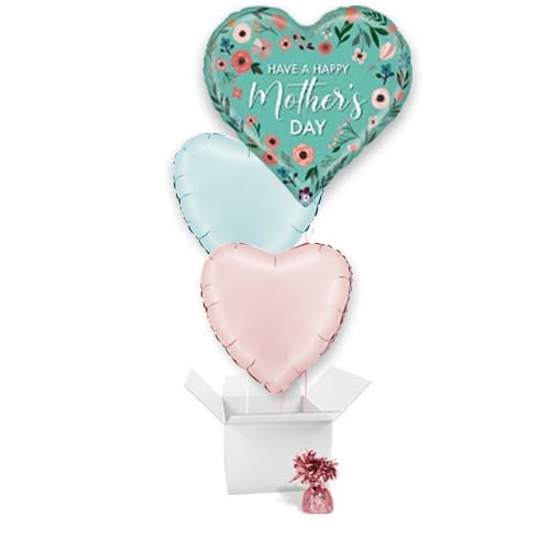 Mother's Day Mint Floral Balloon Bouquet - 3 Inflated Balloons In A Box Product Gallery Image