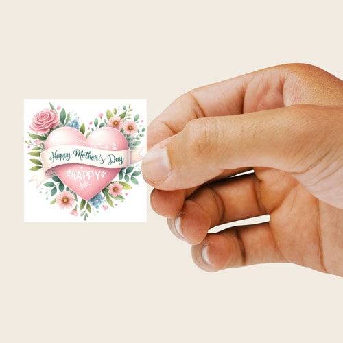 Mother's Day Pink Heart Square Stickers 65mm - Sheet of 12 Product Gallery Image