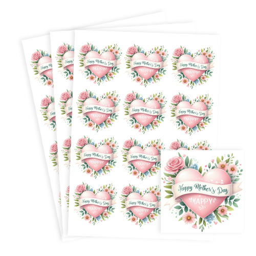 Mother's Day Pink Heart Square Stickers 65mm - Sheet of 12 Product Gallery Image