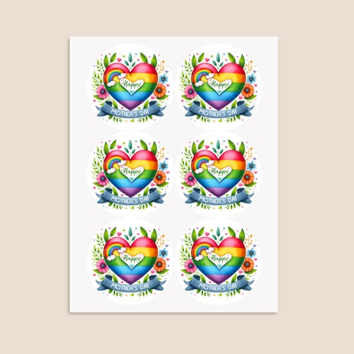 Mother's Day Rainbow Round Stickers 88mm - Sheet of 6 Product Gallery Image