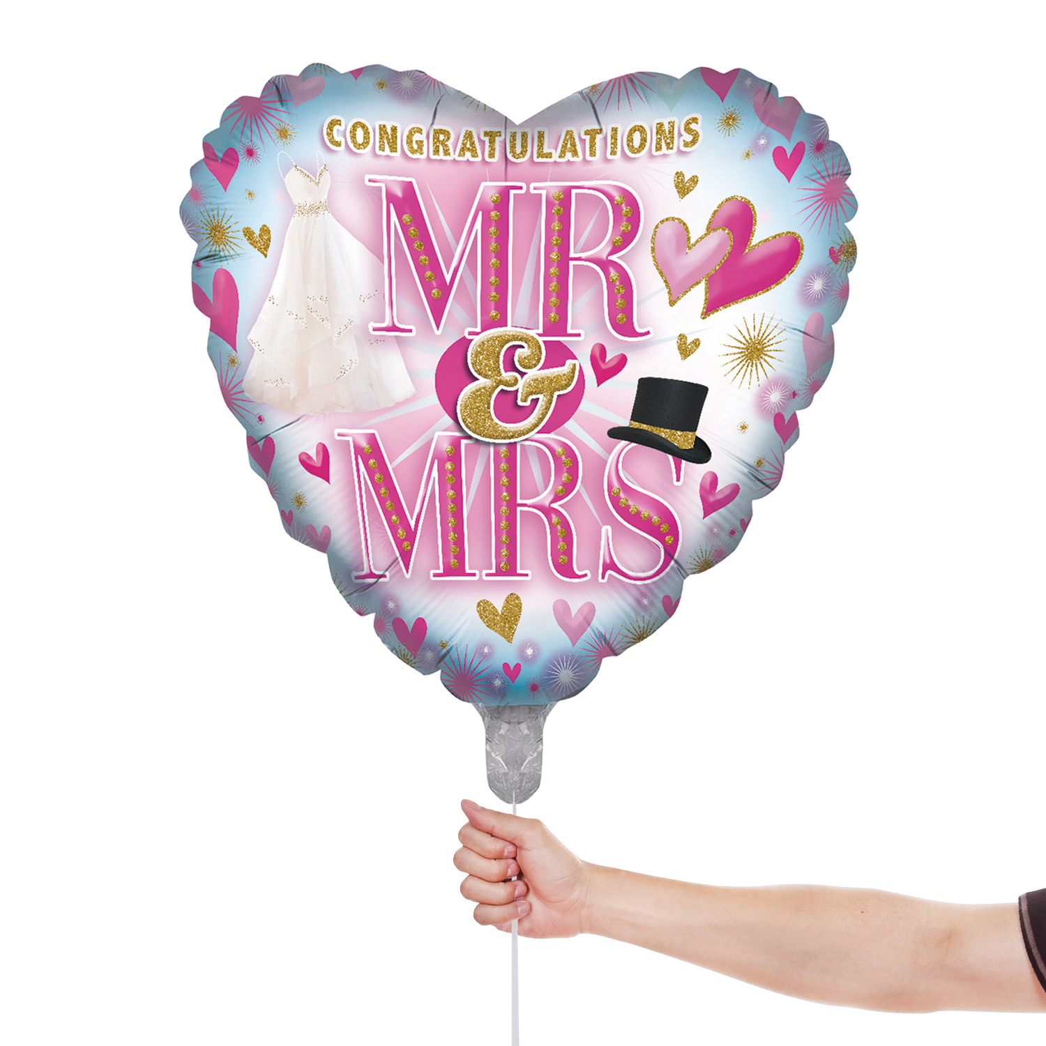 Mr & Mrs Congratulations Wedding Heart Shaped Foil Helium Balloon 46cm / 18 in Product Gallery Image