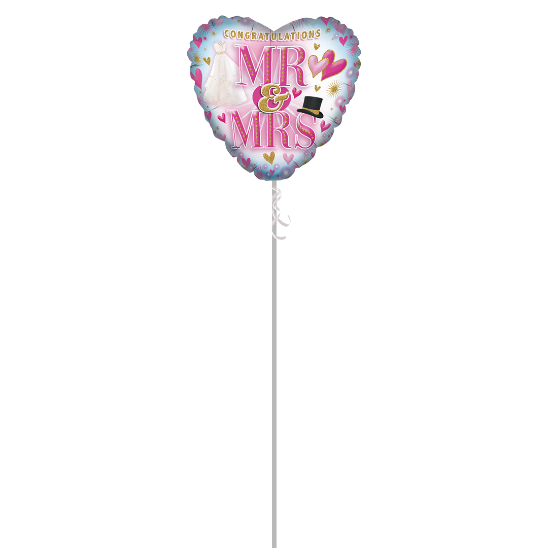 Mr & Mrs Congratulations Wedding Heart Shaped Foil Balloon - Balloon In A Box Product Gallery Image