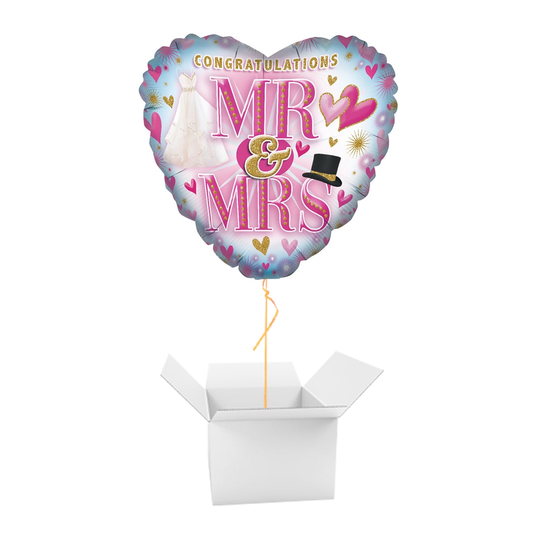 Mr & Mrs Congratulations Wedding Heart Shaped Foil Balloon - Balloon In A Box