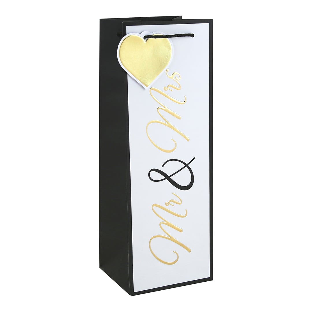 Mr & Mrs Script Champagne White Bottle Gift Bag 35cm