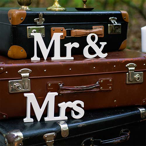 Mr & Mrs White Wooden Letters Standing Wedding Centrepiece Decoration Product Gallery Image