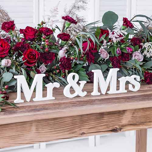 Mr & Mrs White Wooden Letters Standing Wedding Centrepiece Decoration Product Gallery Image