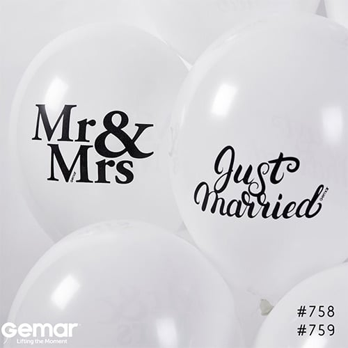 Mr & Mrs Just Married White Latex Balloons 33cm / 13 in - Pack of 6 Product Gallery Image