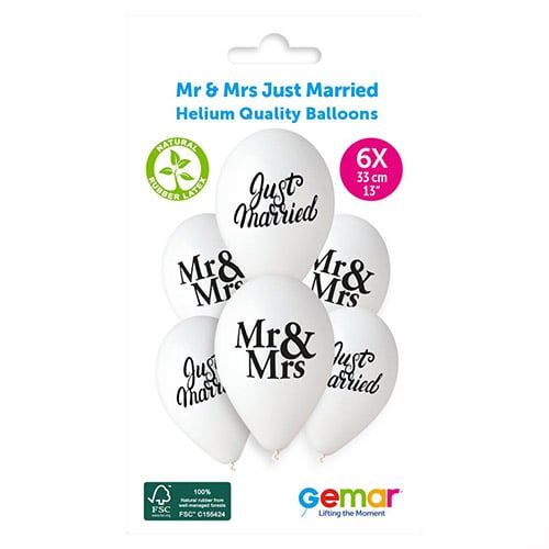 Mr & Mrs Just Married White Latex Balloons 33cm / 13 in - Pack of 6 Product Gallery Image