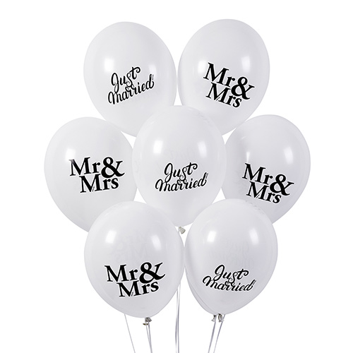 Mr & Mrs Just Married White Latex Balloons 33cm / 13 in - Pack of 6 Product Gallery Image