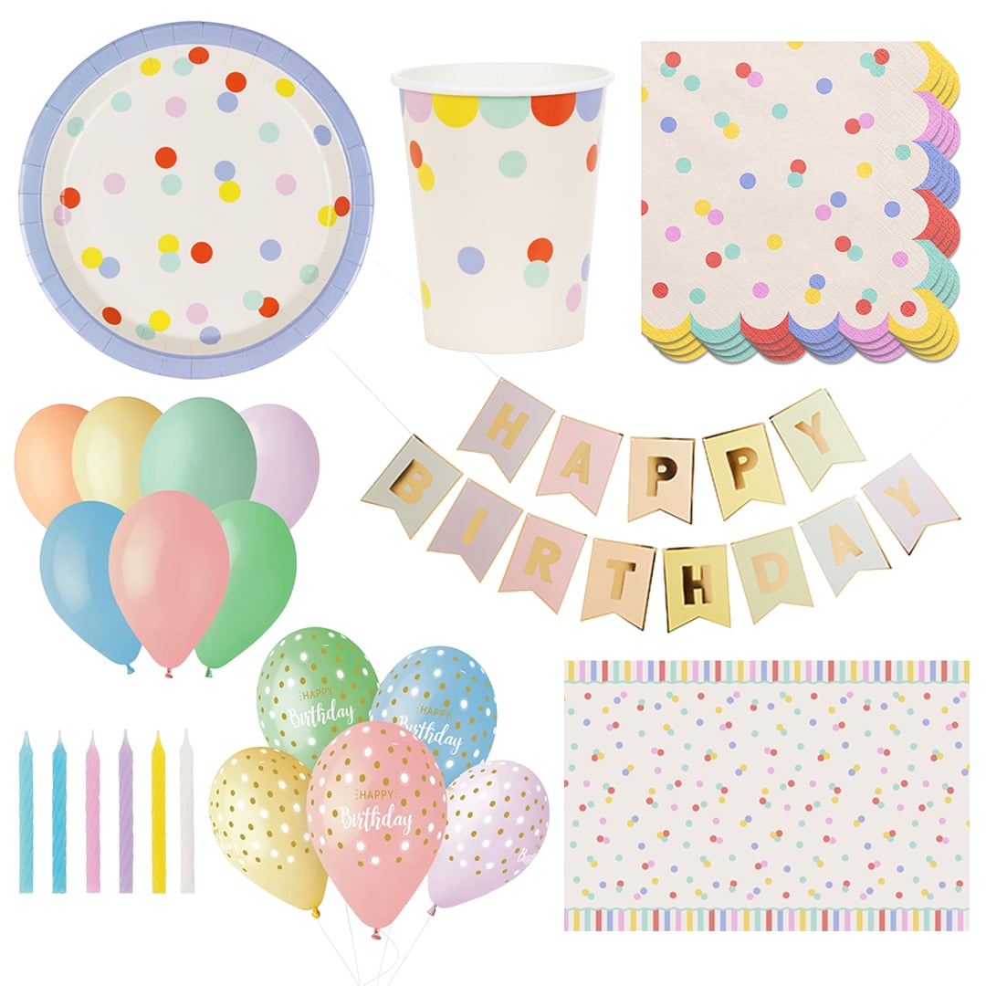 Multicolour Confetti Dots Birthday 12 Person Deluxe Party Pack