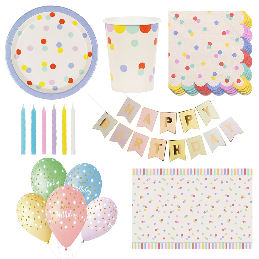 Multicolour Confetti Dots Birthday 6 Person Deluxe Party Pack