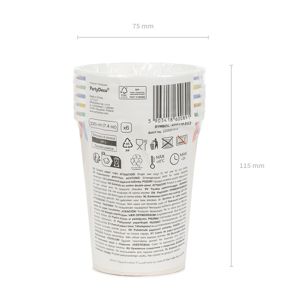 Multicolour Confetti Dots Paper Cups 220ml - Pack of 6 View 6