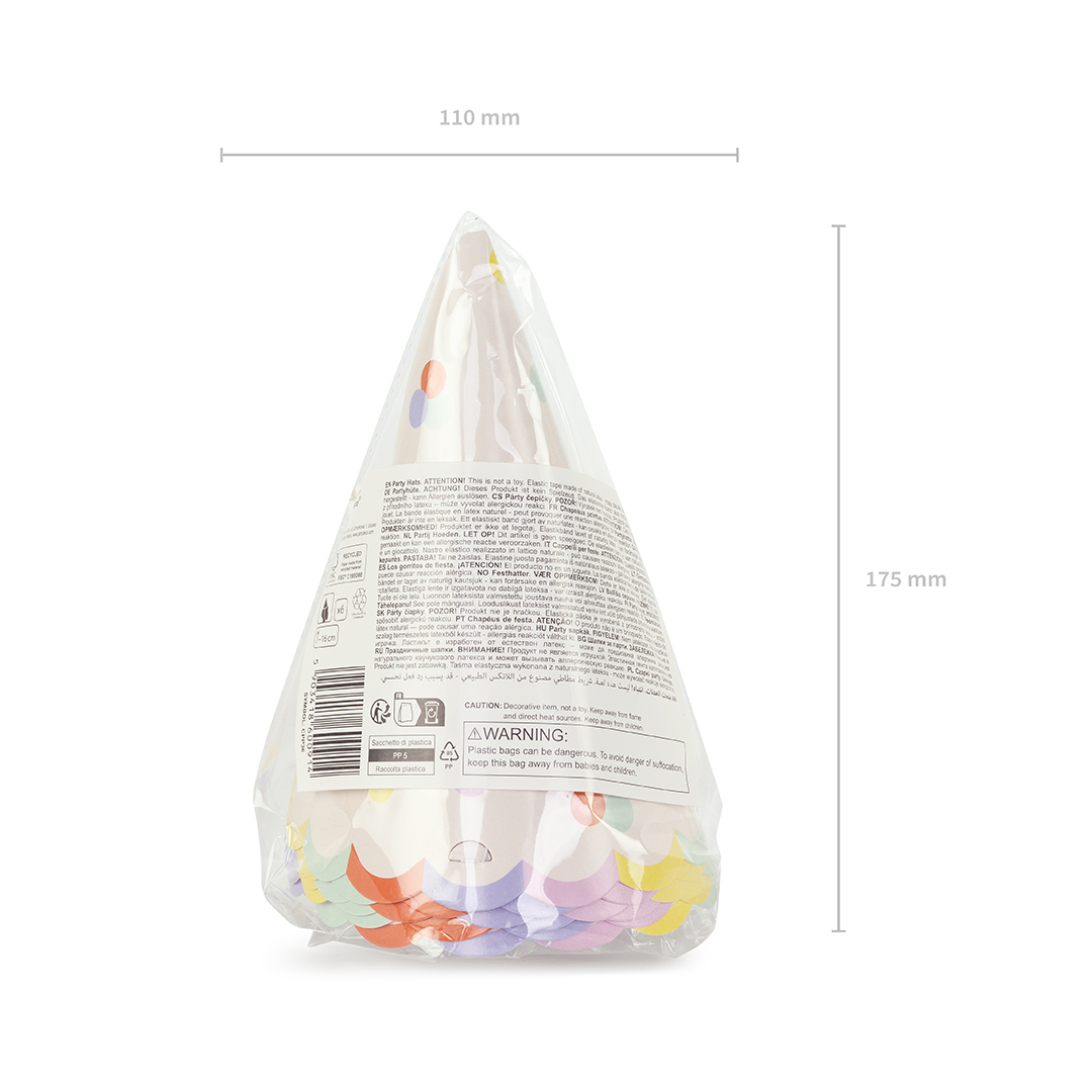 Multicolour Confetti Dots Paper Party Hats - Pack of 6 View 7