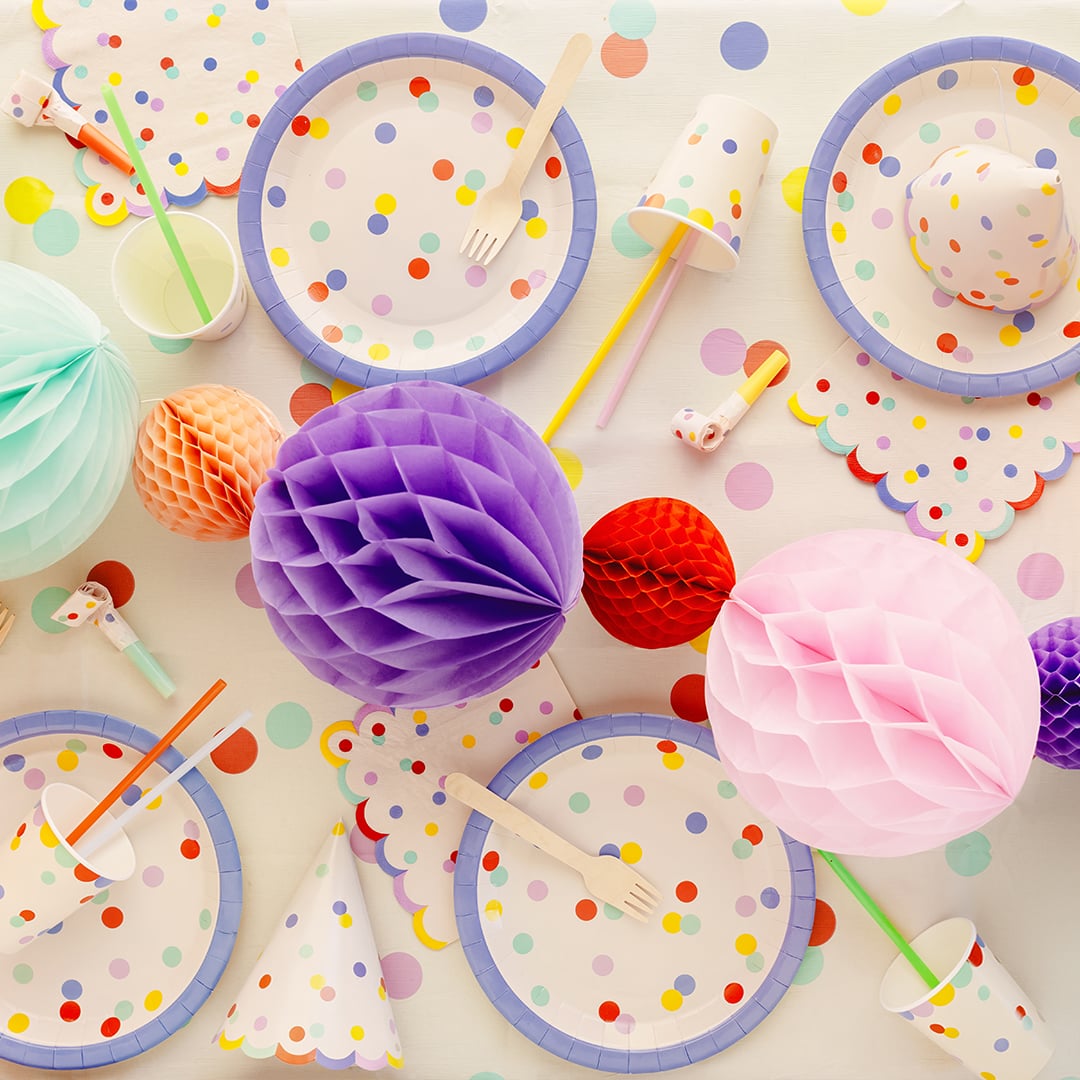 Multicolour Confetti Dots Round Paper Plates 23cm - Pack of 6 View 3