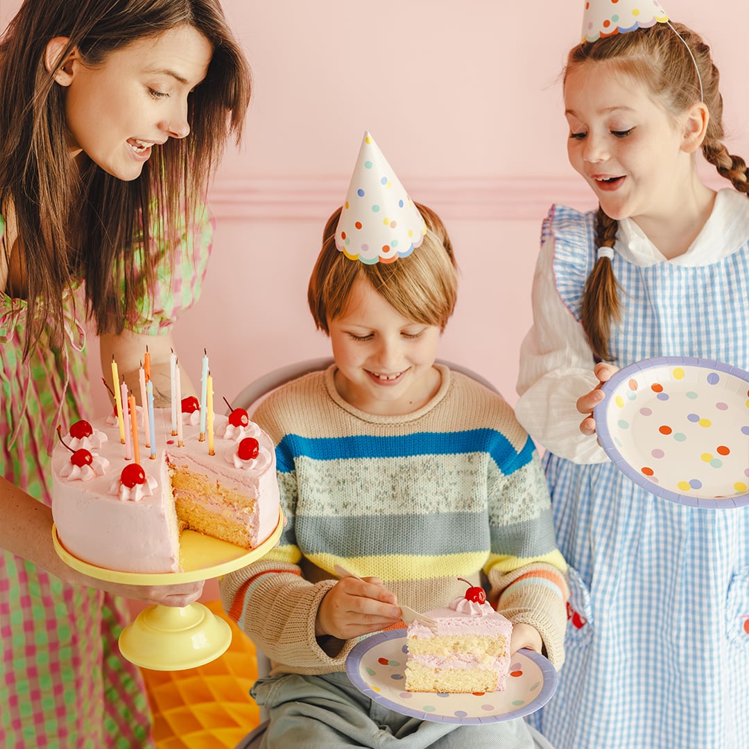 Multicolour Confetti Dots Round Paper Plates 23cm - Pack of 6 View 6