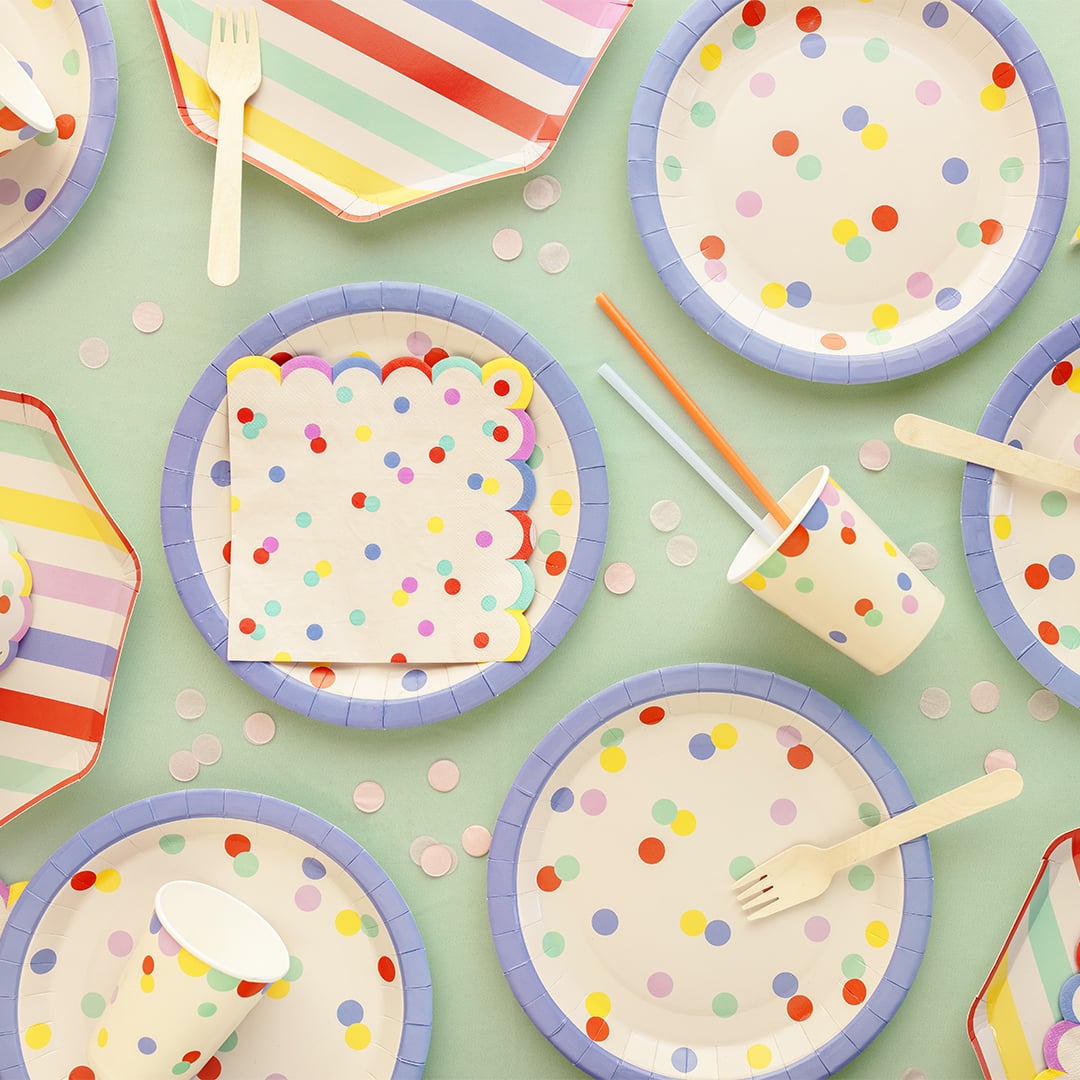 Multicolour Confetti Dots Round Paper Plates 23cm - Pack of 6 View 2