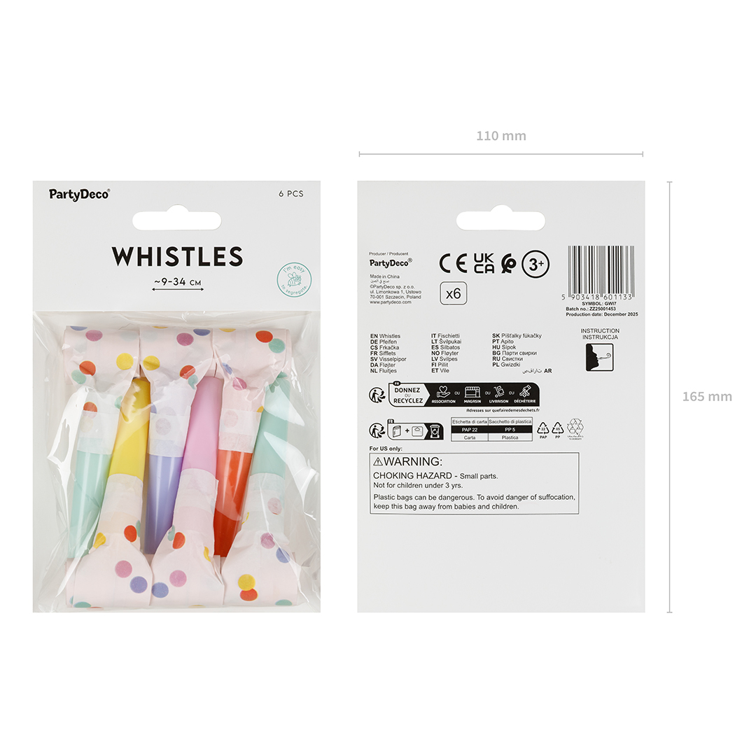 Multicolour Confetti Dots Whistle Party Blowouts - Pack of 6 View 5