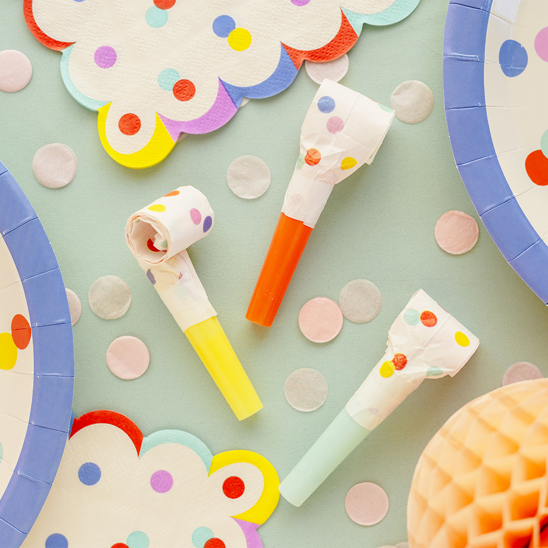 Multicolour Confetti Dots Whistle Party Blowouts - Pack of 6 View 2