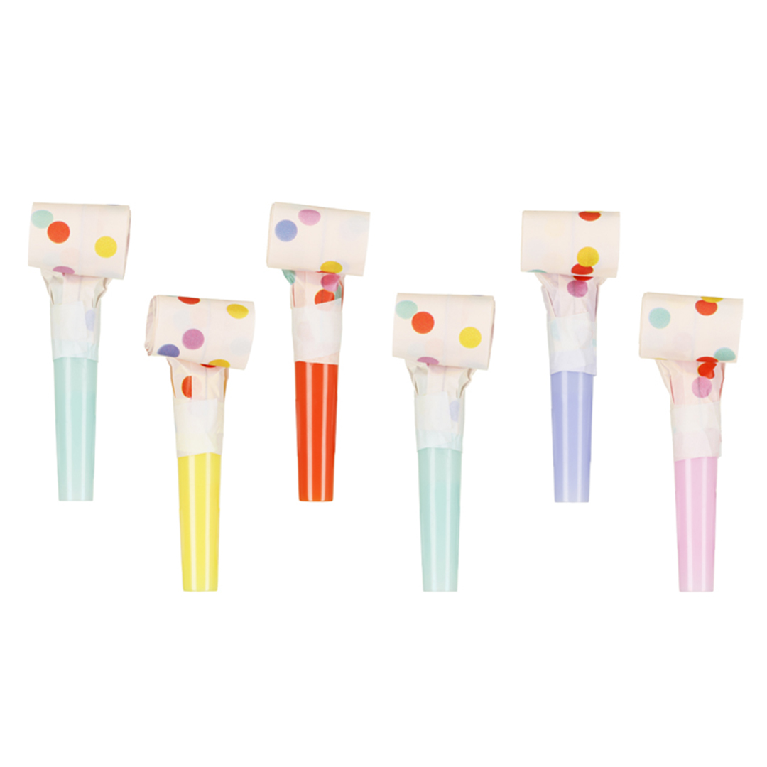 Multicolour Confetti Dots Whistle Party Blowouts - Pack of 6
