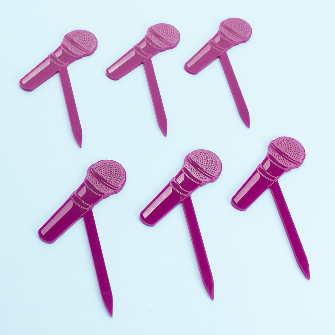 Music Microphone Acrylic Cake Charm Toppers - Pack of 6 Product Gallery Image