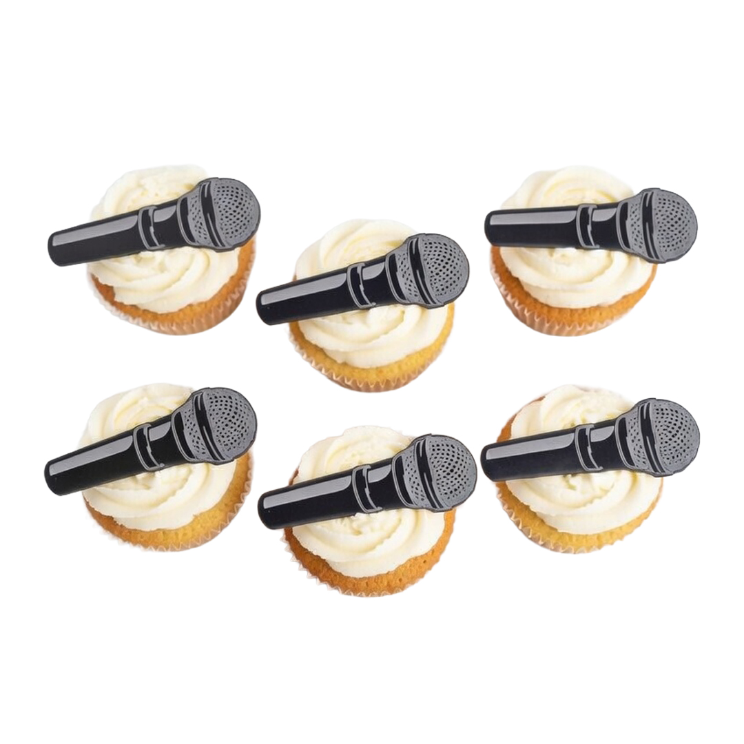 Music Microphone Acrylic Cake Charm Toppers - Pack of 6