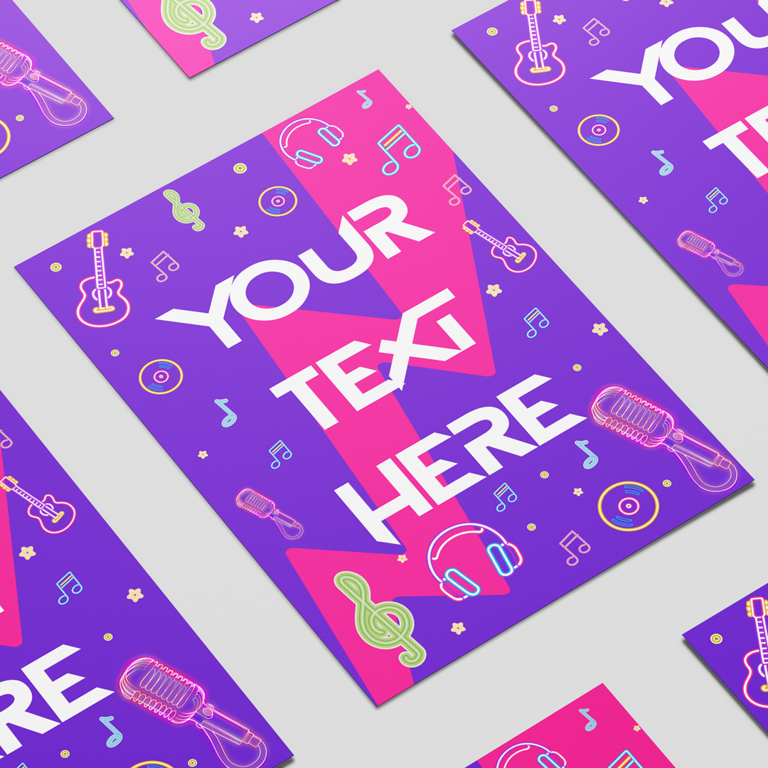 Music Themed Purple Design Poster PVC Personalised Party Sign Decoration