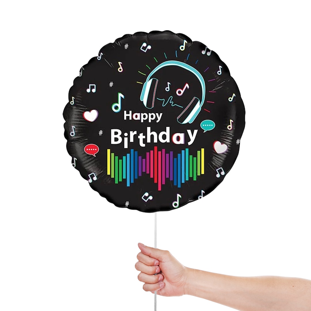 Musical Happy Birthday Round Foil Helium Balloon 46cm / 18 in Product Gallery Image