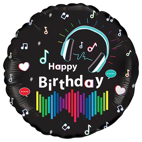 Musical Happy Birthday Round Foil Helium Balloon 46cm / 18 in Product Gallery Image