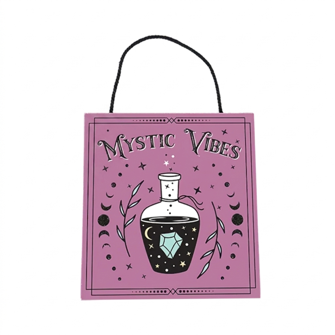 Mystic Vibes Purple Halloween Spooky Hanging Plaque Decoration 18cm