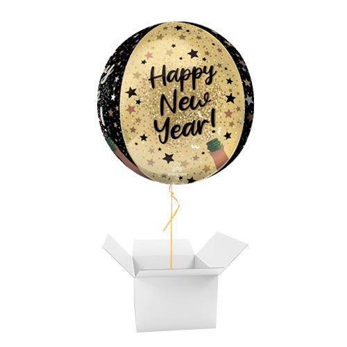 Natural Sparkle New Year Orbz Foil Helium Balloon - Inflated Balloon in a Box