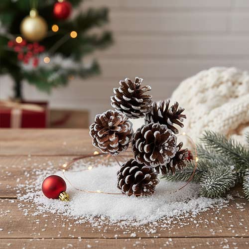 Natural with White Glitter Pinecone Bunch Artificial Plant Decoration Product Gallery Image
