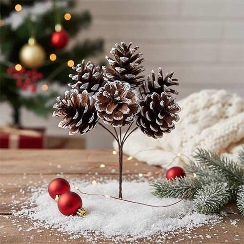 Natural with White Glitter Pinecone Bunch Artificial Plant Decoration