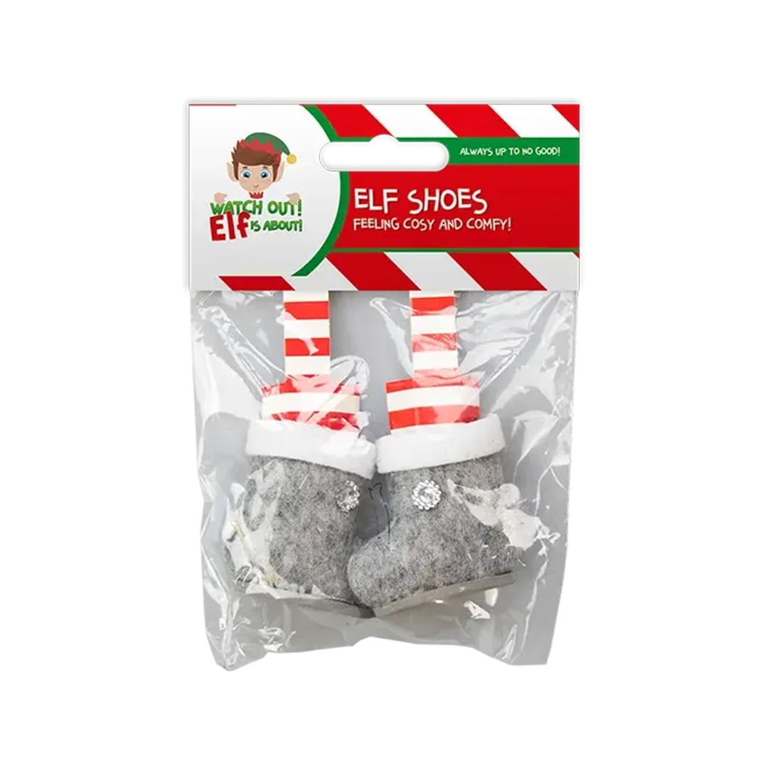 Naughty Christmas Elf Grey Fur Trimmed Shoes Dress Up Doll Accessory