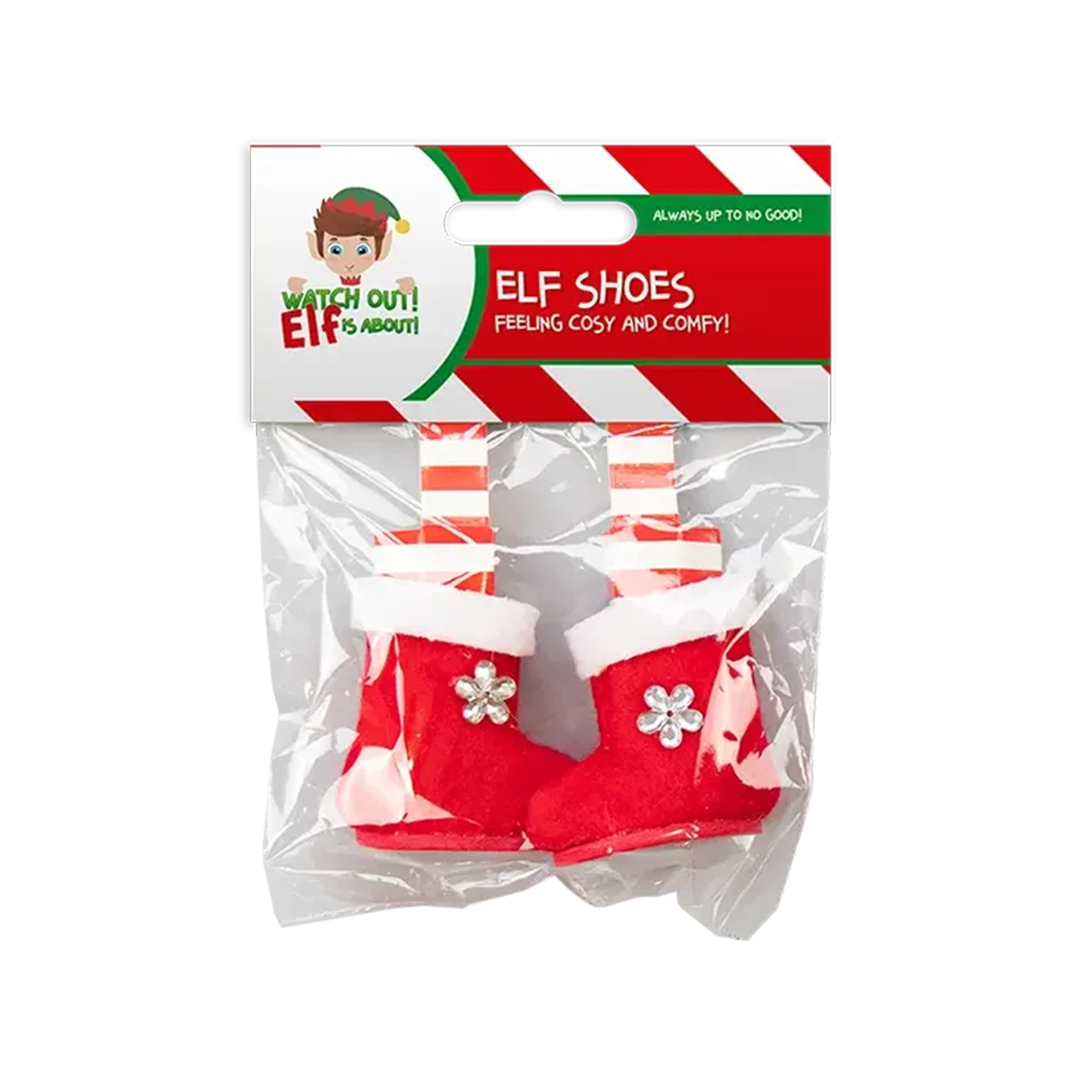 Naughty Christmas Elf Red Fur Trimmed Shoes Dress Up Doll Accessory