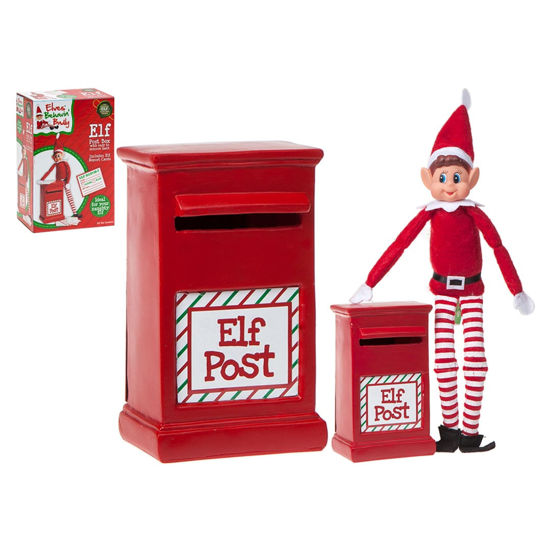 Naughty Christmas Elf Red Polystone Post Box 15cm