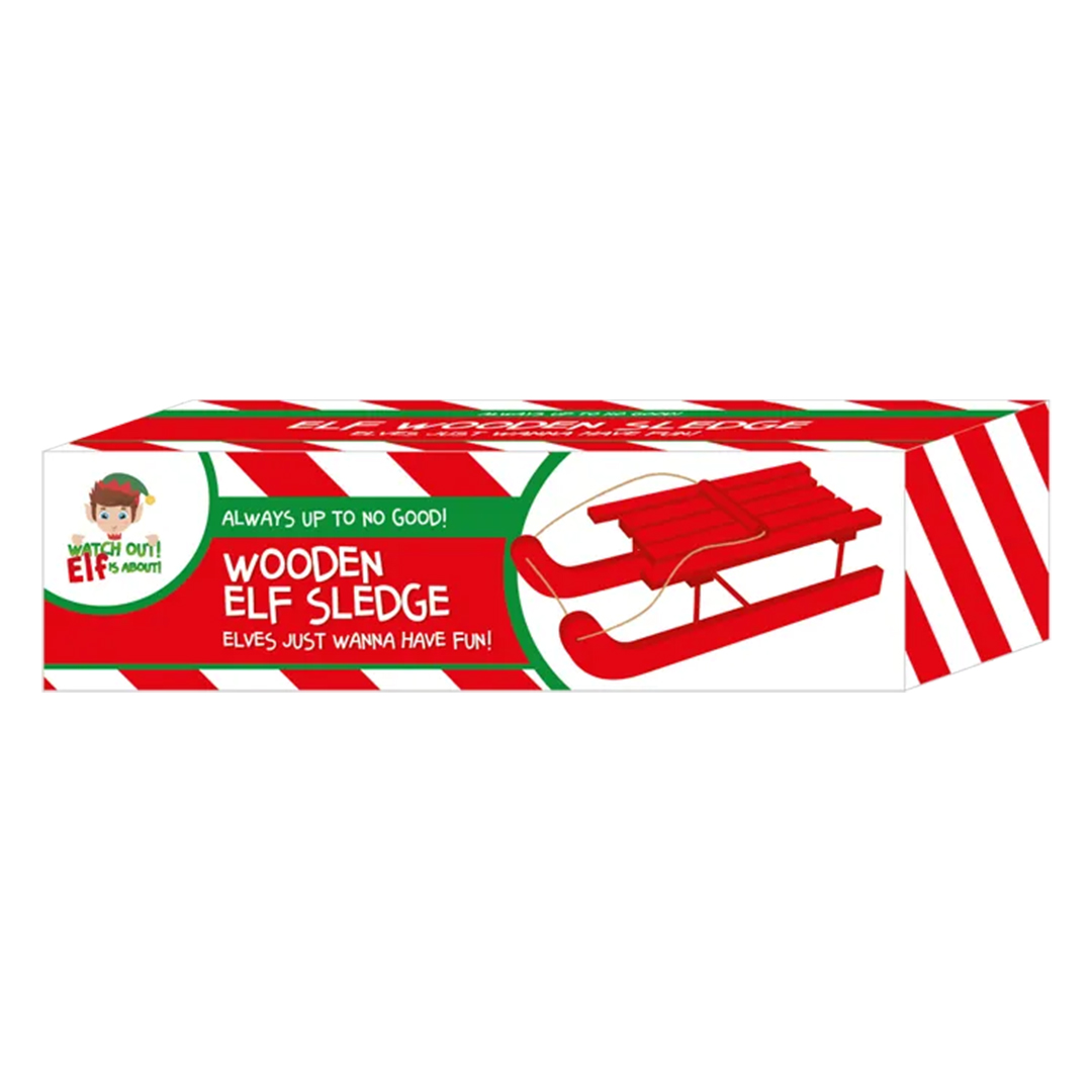 Naughty Elf Red Wooden Sledge Christmas Doll Accessory 18cm View 2