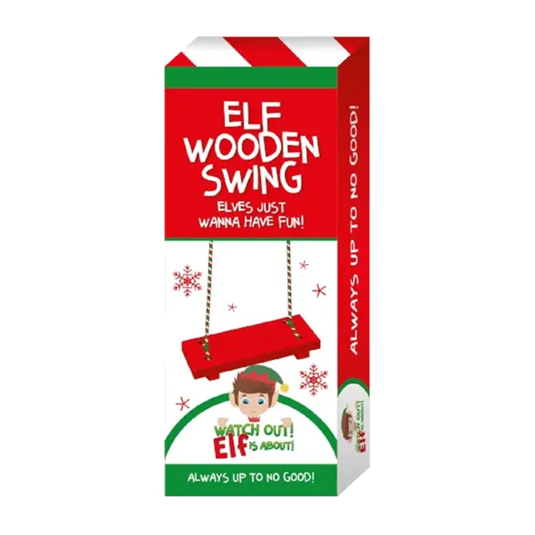 Naughty Elf Red Wooden Swing Christmas Doll Accessory 13cm 
