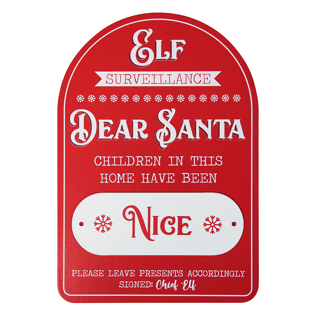 Naughty Or Nice Santa Claus Elf Surveillance Christmas Wooden Hanging Sign 20cm View 3
