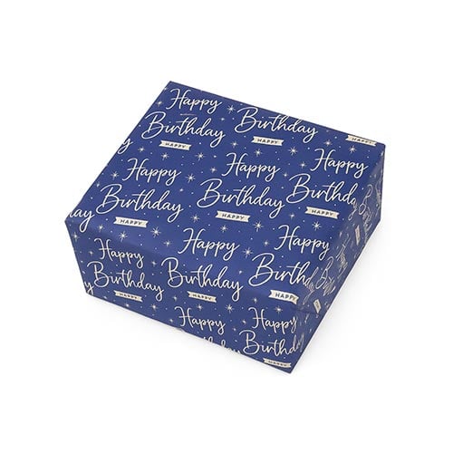 Navy & Gold Blue Happy Birthday Gift Wrapping Paper Roll 3m