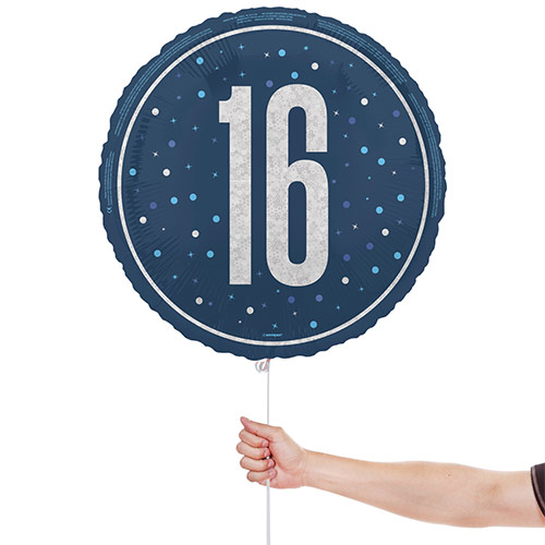 Navy Blue Age 16 Holographic Round Foil Helium Balloon 46cm / 18 in Product Gallery Image