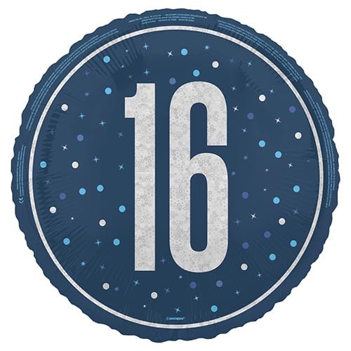 Navy Blue Age 16 Holographic Round Foil Helium Balloon 46cm / 18 in